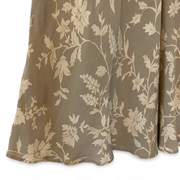 Express S Vintage Tan/Cream Floral Midi A-Line Skirt - Picture 2 of 5